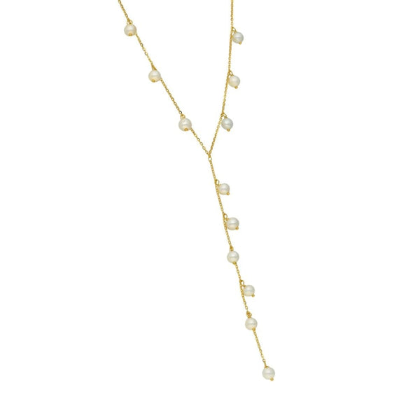 9ct Yellow Gold Cultured Pearl Drop Necklace - 18" - 2.2g