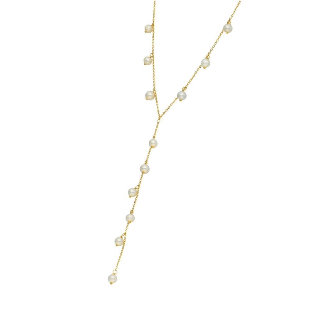9ct Yellow Gold Cultured Pearl Drop Necklace - 18" - 2.2g