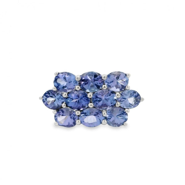 9ct White Gold Diamond & 5.00ct Tanzanite Cluster Ring - Size N½