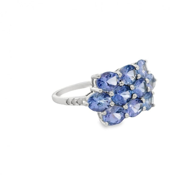 9ct White Gold Diamond & 5.00ct Tanzanite Cluster Ring - Size N½
