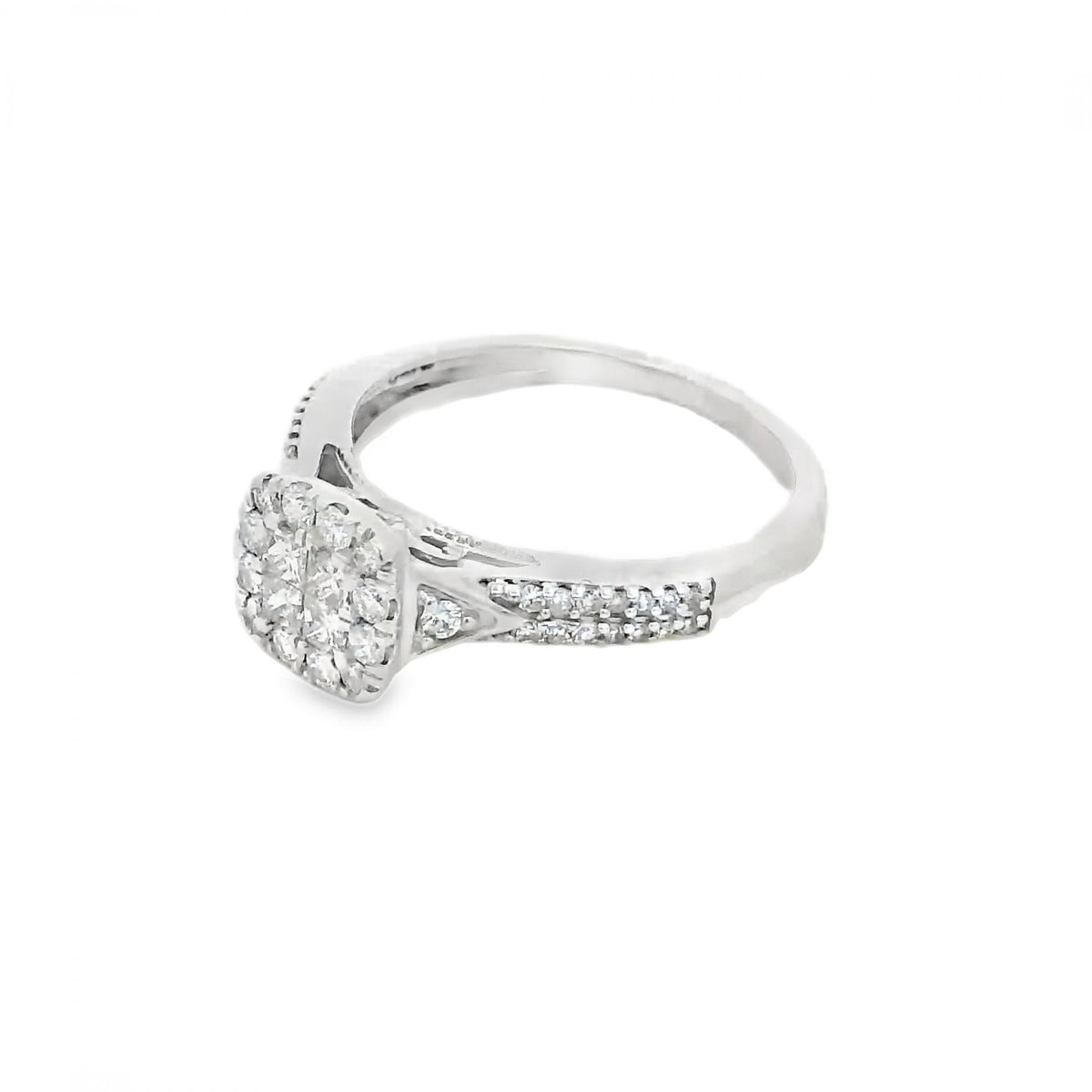 Ladies 9ct White Gold Diamond Cluster Ring - 0.50ct