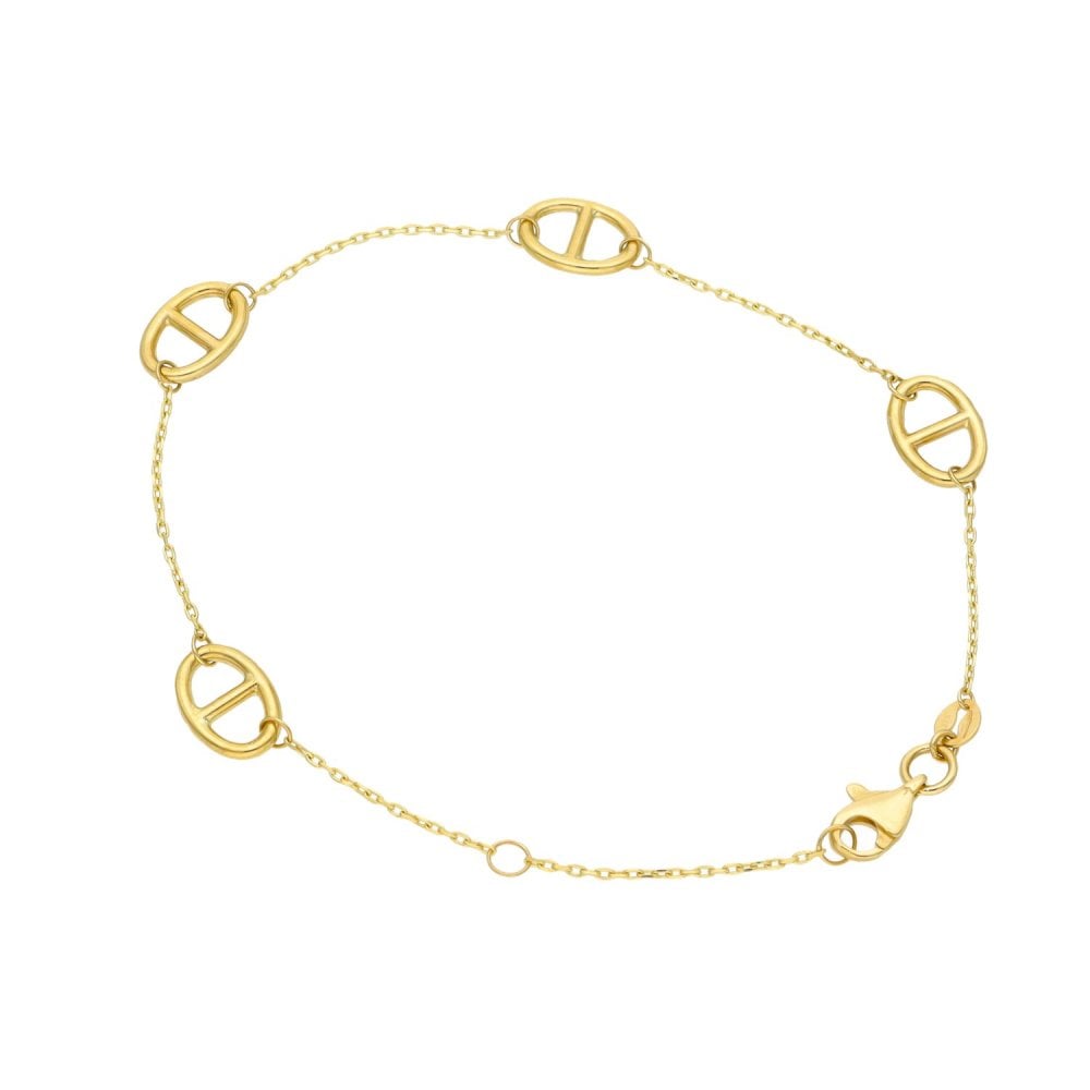 9ct Yellow Gold Marina Link & Trace Bracelet - 7.5"