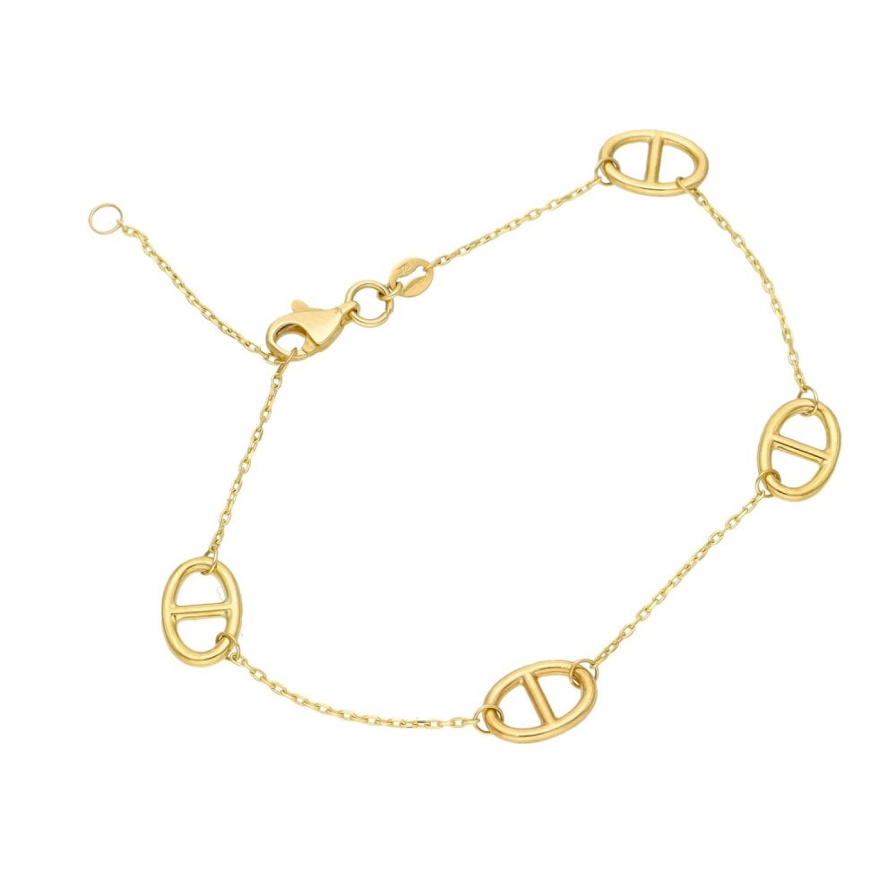 9ct Yellow Gold Marina Link & Trace Bracelet - 7.5"