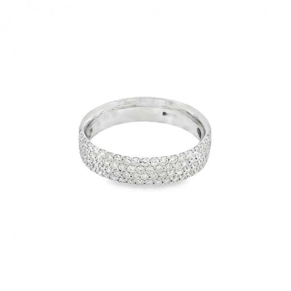 9ct White Gold Diamond Set Pave Band Ring - Size O - 0.66ct