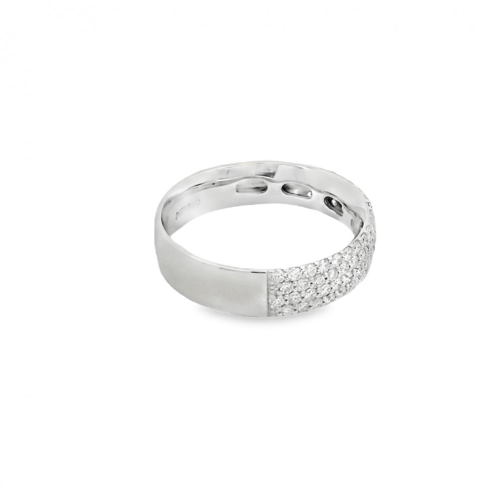 9ct White Gold Diamond Set Pave Band Ring - Size O - 0.66ct