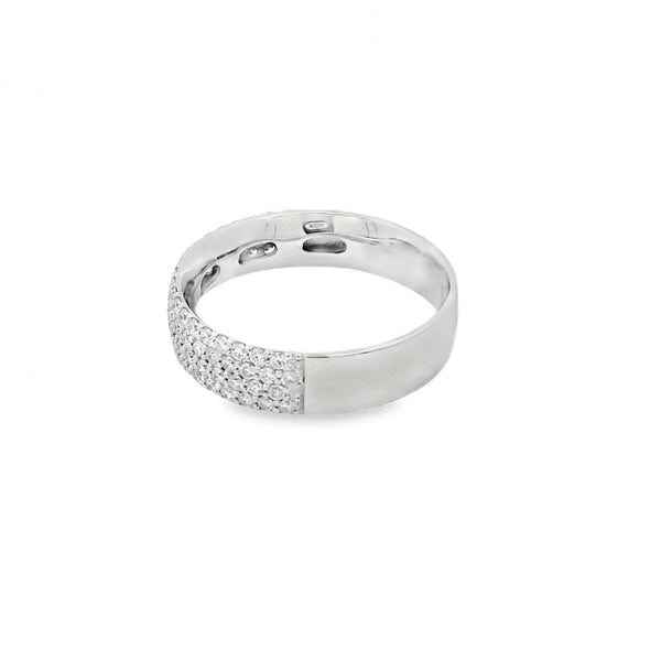 9ct White Gold Diamond Set Pave Band Ring - Size O - 0.66ct