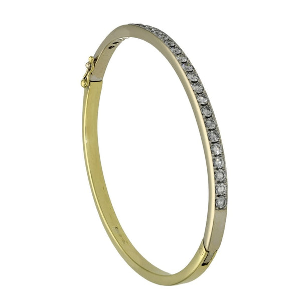 18ct Yellow & White Gold Diamond Set Bangle - 2.50ct