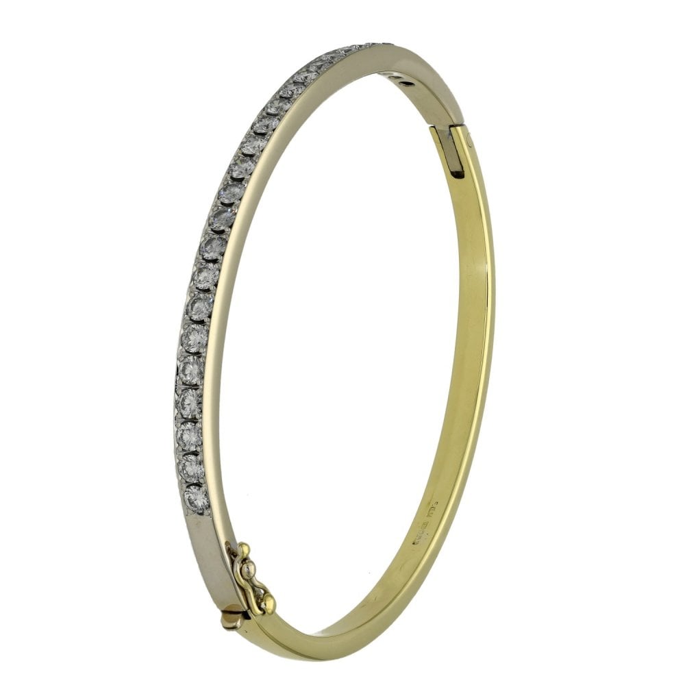 18ct Yellow & White Gold Diamond Set Bangle - 2.50ct