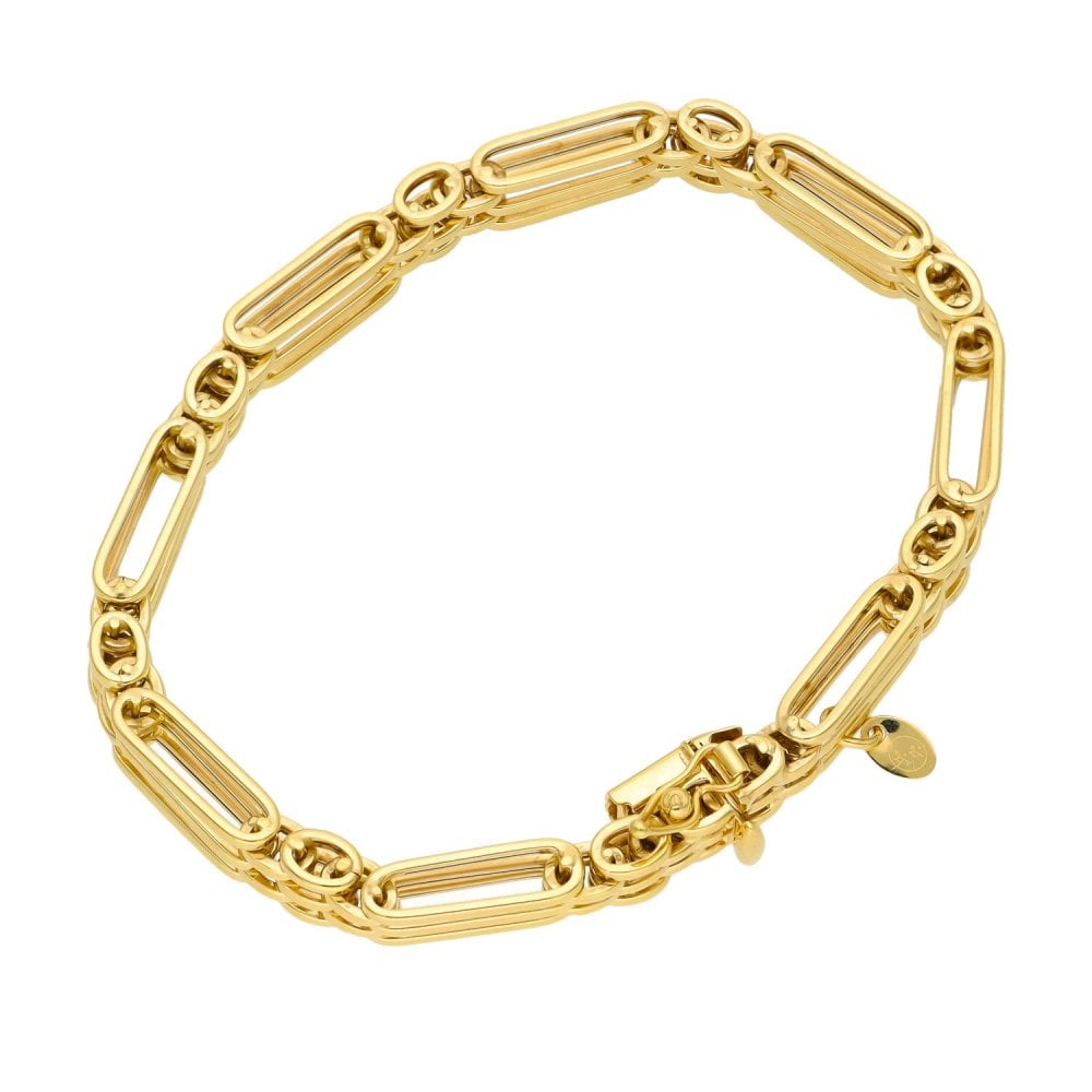9ct Yellow Gold Three Bar Gate Bracelet - 7"
