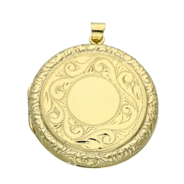 9ct Yellow Gold Round Patterned Locket Pendant - 8.2g