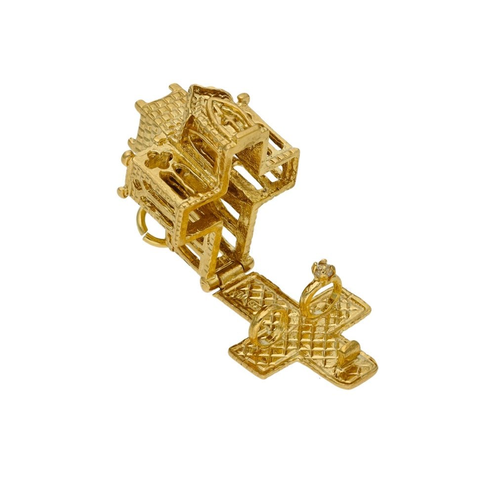 9ct Yellow Gold Hinged Church Charm - 20x14x14mm - 5.9g