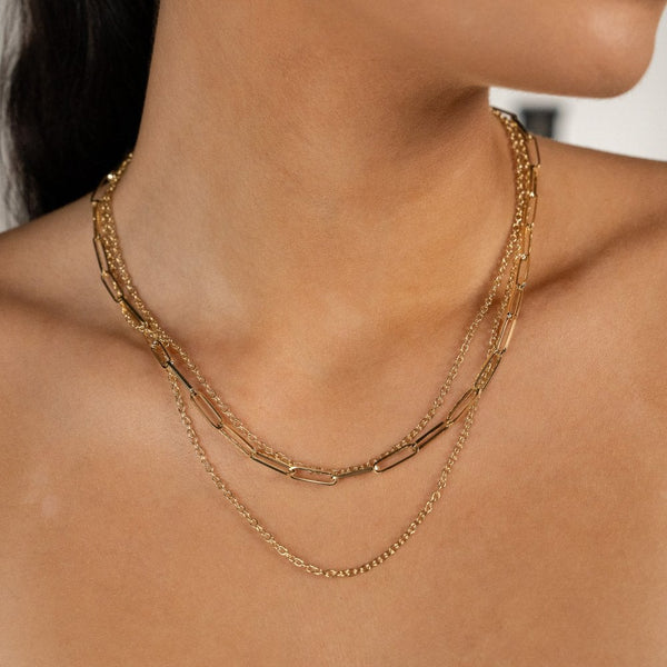 9ct Yellow Gold Multi-Strand Layered Paperlink & Trace Necklace