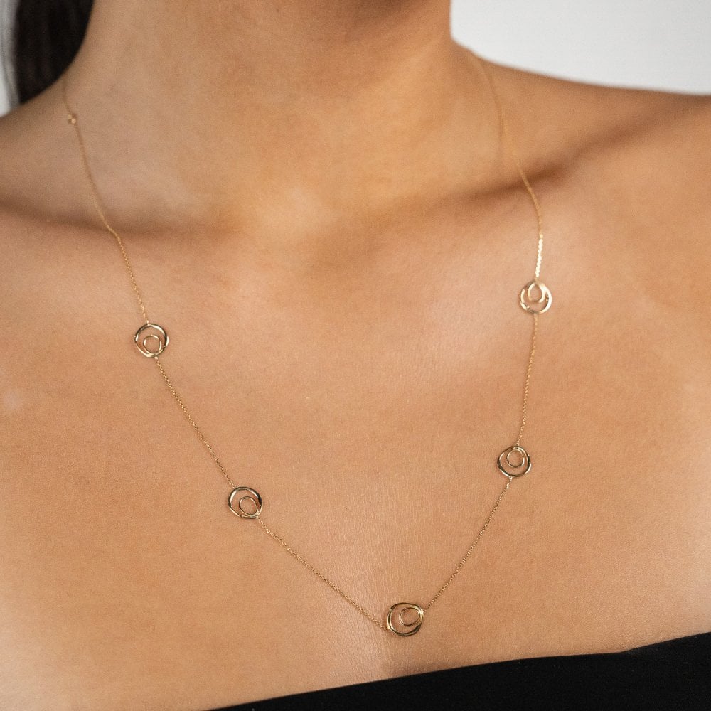 9ct Yellow Gold Double Loop & Trace Necklace - 20/22/24" - 1.7g