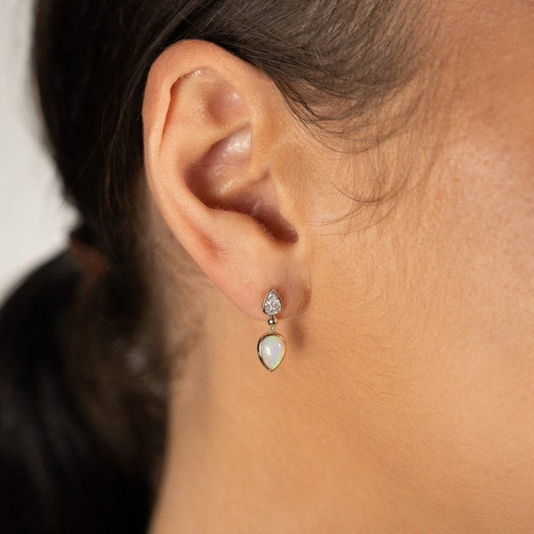 9ct Yellow Gold Opal & Diamond Earrings