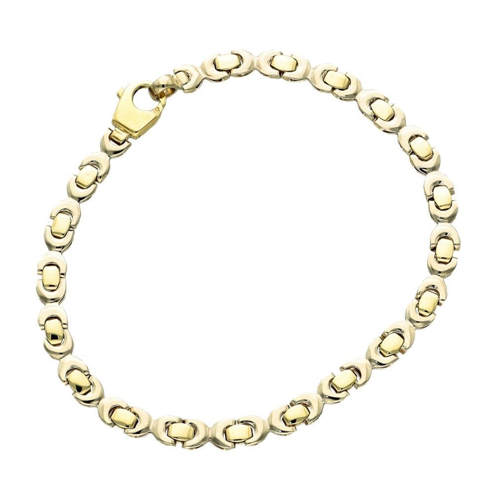 9ct Yellow & White Gold Fancy Link Bracelet - 7" - 5.9g