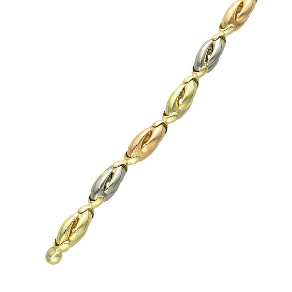 9ct Yellow White & Rose Gold Tulip Link Bracelet - 8" - 14.3g