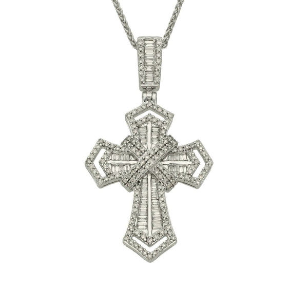 9ct White Gold Diamond Cross Pendant & Necklace - 18" - 7.7g