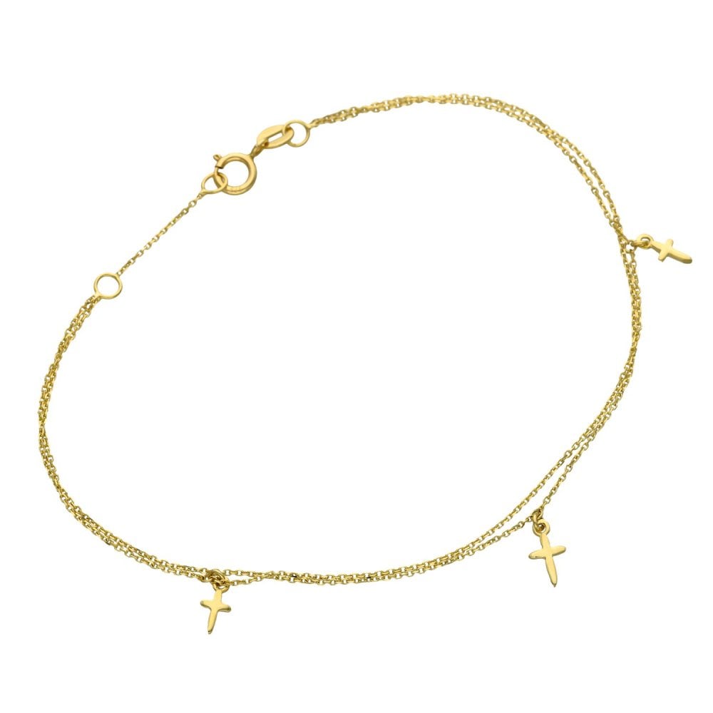 9ct Yellow Gold Cross Bracelet - 7"