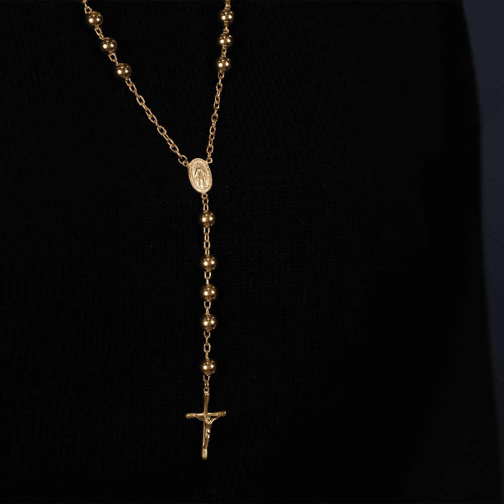 9ct Yellow Gold Paper Link Rosary Beads - 28" - 6.3g