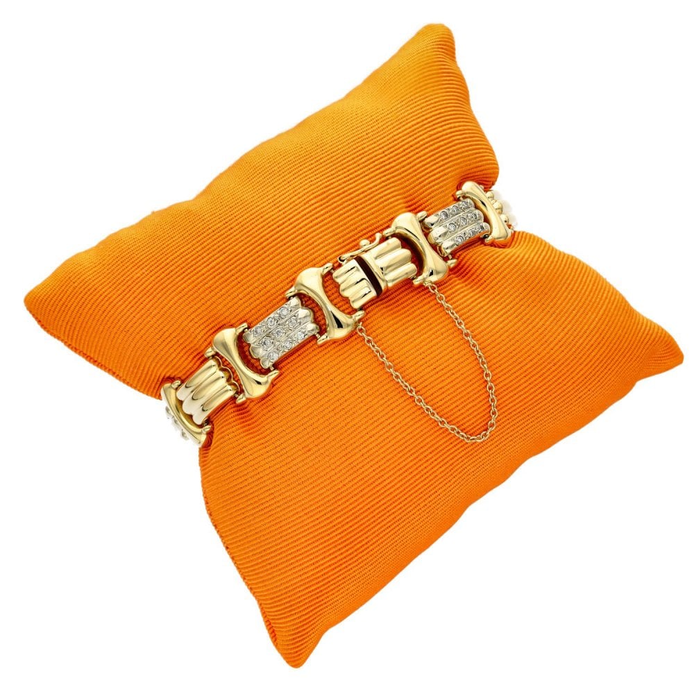 Ladies 14ct Yellow Gold Diamond Hollow Bracelet - 7.5" - 25.1g