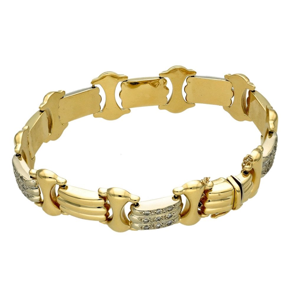 Ladies 14ct Yellow Gold Diamond Hollow Bracelet - 7.5" - 25.1g