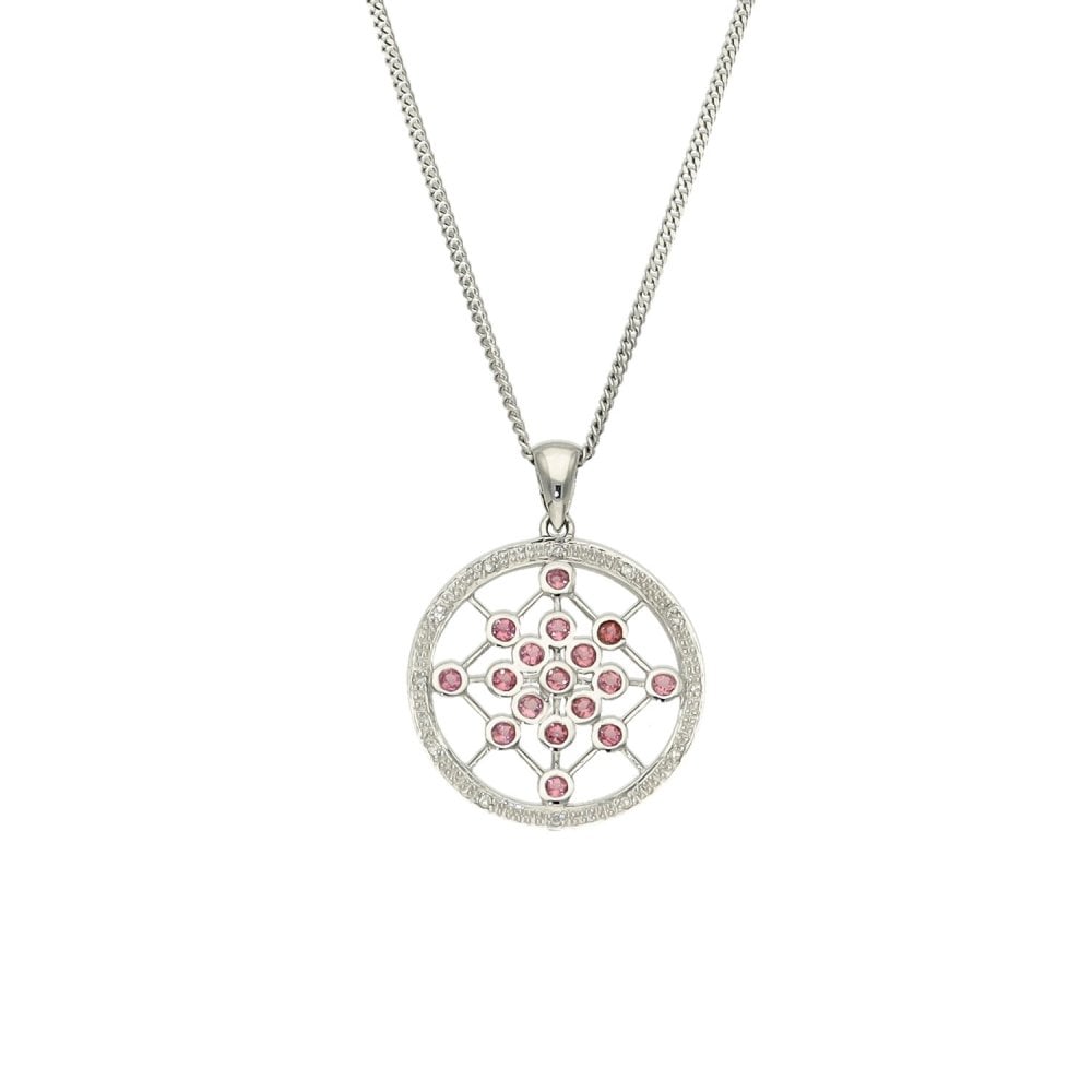 9ct White Gold Pink Sapphire & Diamond Pendant & Necklace - 18"