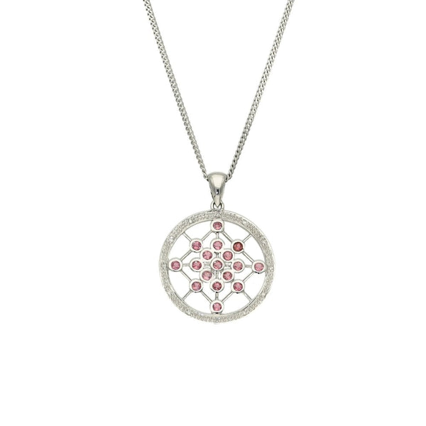 9ct White Gold Pink Sapphire & Diamond Pendant & Necklace - 18"
