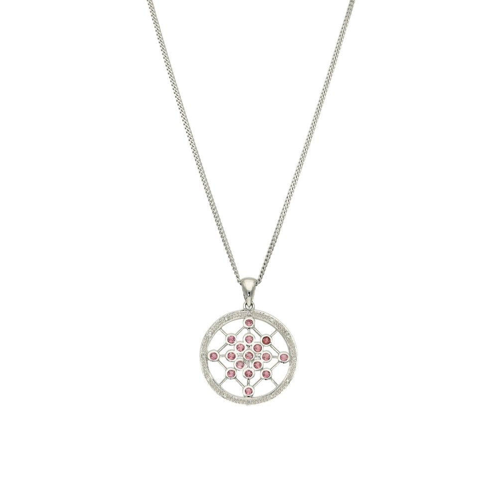 9ct White Gold Pink Sapphire & Diamond Pendant & Necklace - 18"
