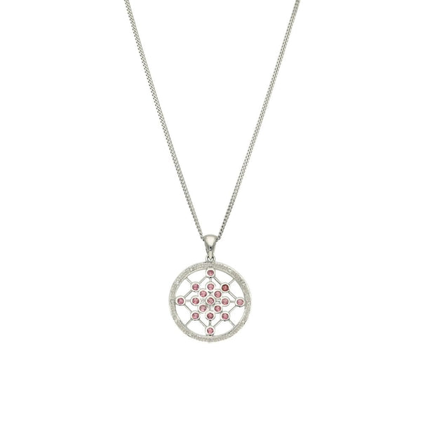 9ct White Gold Pink Sapphire & Diamond Pendant & Necklace - 18"