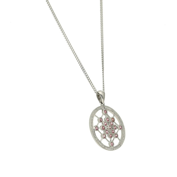 9ct White Gold Pink Sapphire & Diamond Pendant & Necklace - 18"