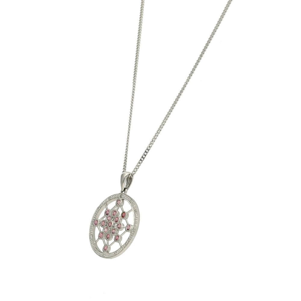 9ct White Gold Pink Sapphire & Diamond Pendant & Necklace - 18"