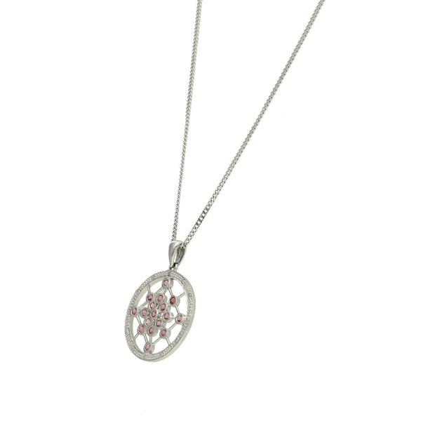 9ct White Gold Pink Sapphire & Diamond Pendant & Necklace - 18"