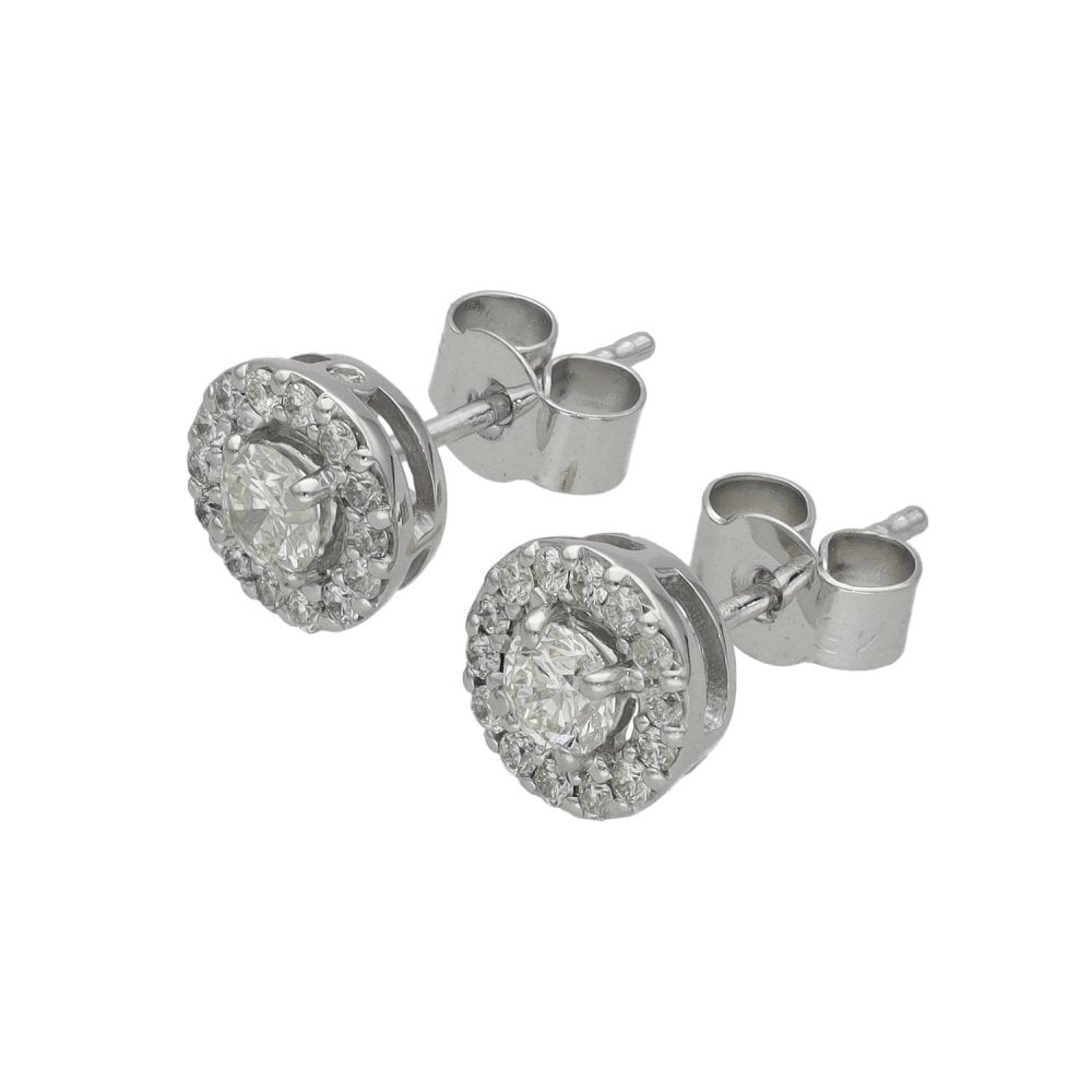 Ladies 9ct White Gold Diamond Cluster Stud Earrings - 0.56ct