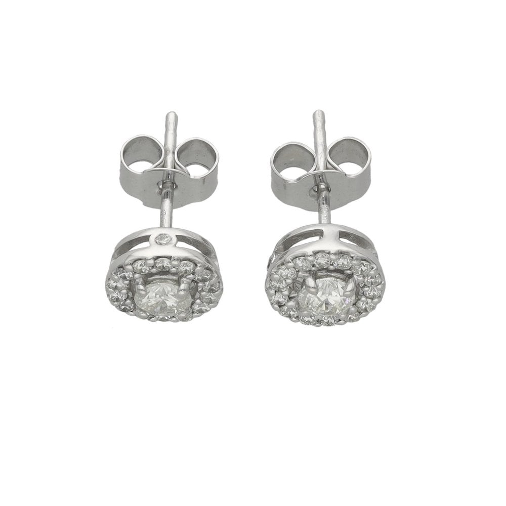 Ladies 9ct White Gold Diamond Cluster Stud Earrings - 0.56ct
