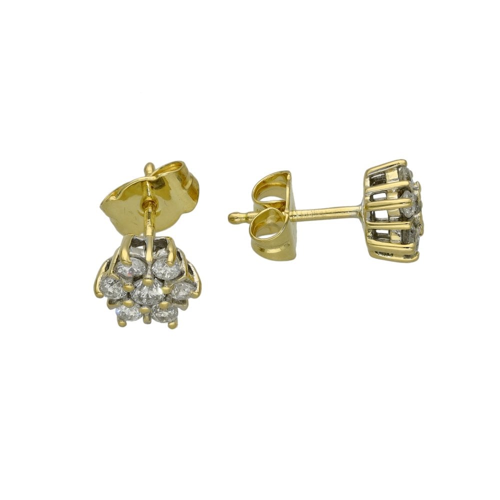 Ladies 18ct Yellow Gold Diamond Cluster Earrings - 0.42ct