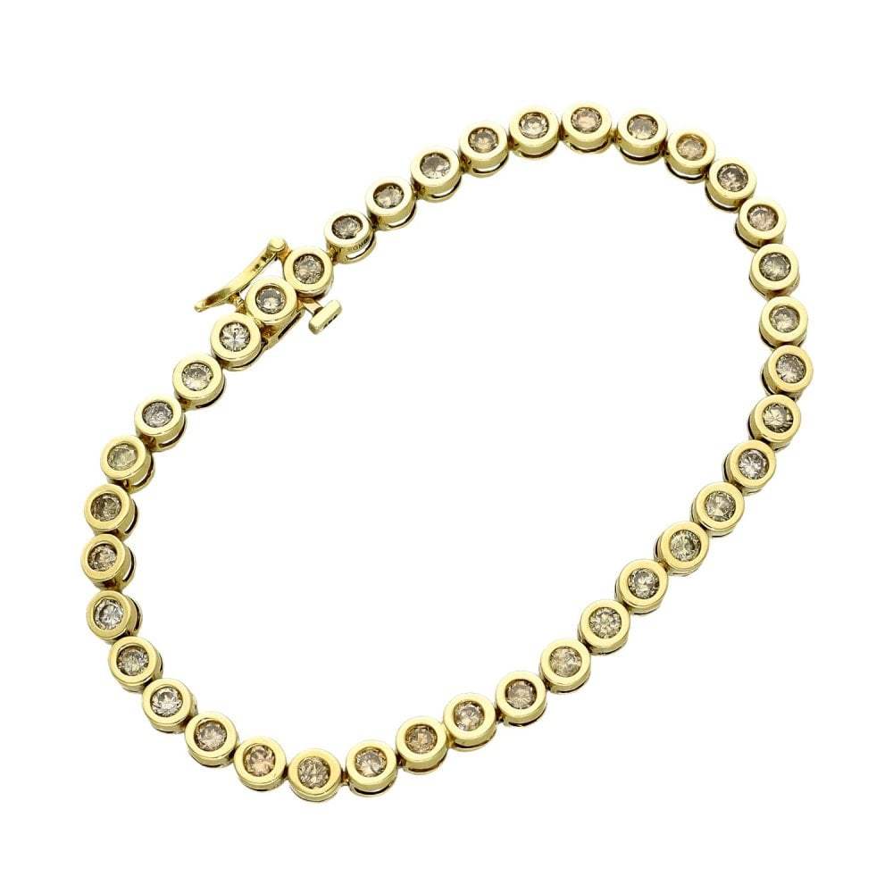 9ct Yellow Gold Diamond Set Bracelet - 7.5" - 3.05ct
