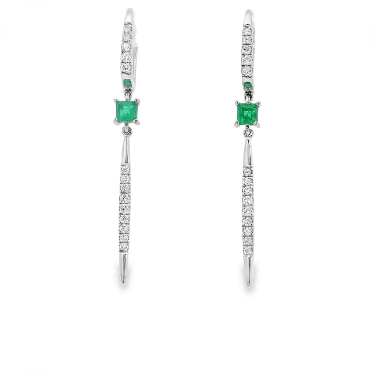 Ladies 9ct Yellow Gold Emerald & Diamond Drop Earrings - 0.25ct