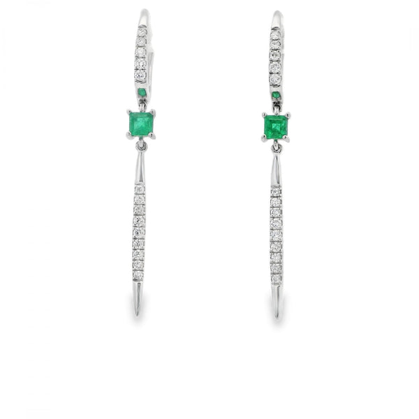 Ladies 9ct Yellow Gold Emerald & Diamond Drop Earrings - 0.25ct