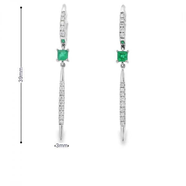 Ladies 9ct Yellow Gold Emerald & Diamond Drop Earrings - 0.25ct