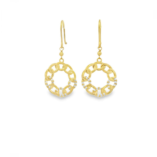 9ct Yellow Gold Cubic Zirconia Curb Wheel Drop Earrings - 1.9g