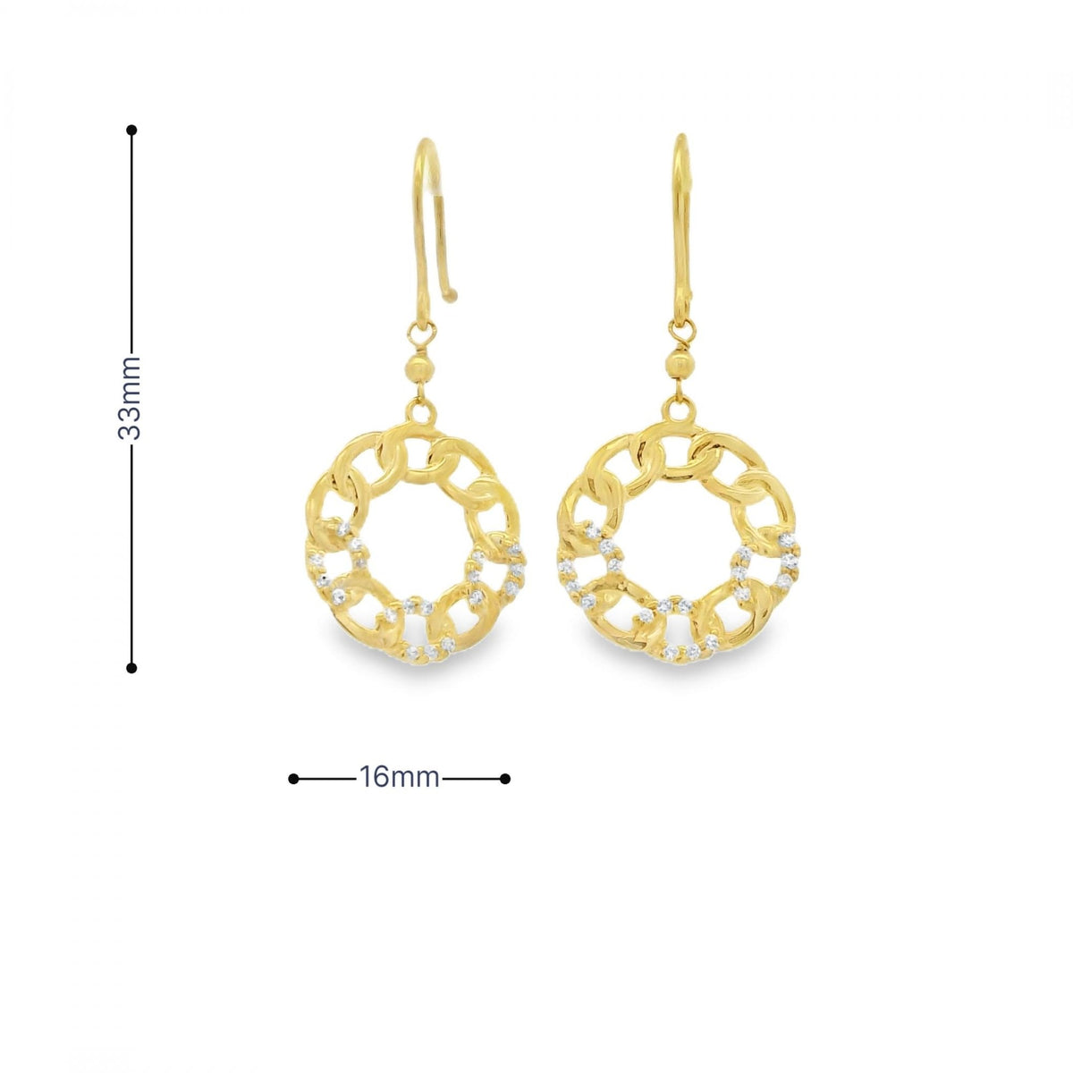 9ct Yellow Gold Cubic Zirconia Curb Wheel Drop Earrings - 1.9g