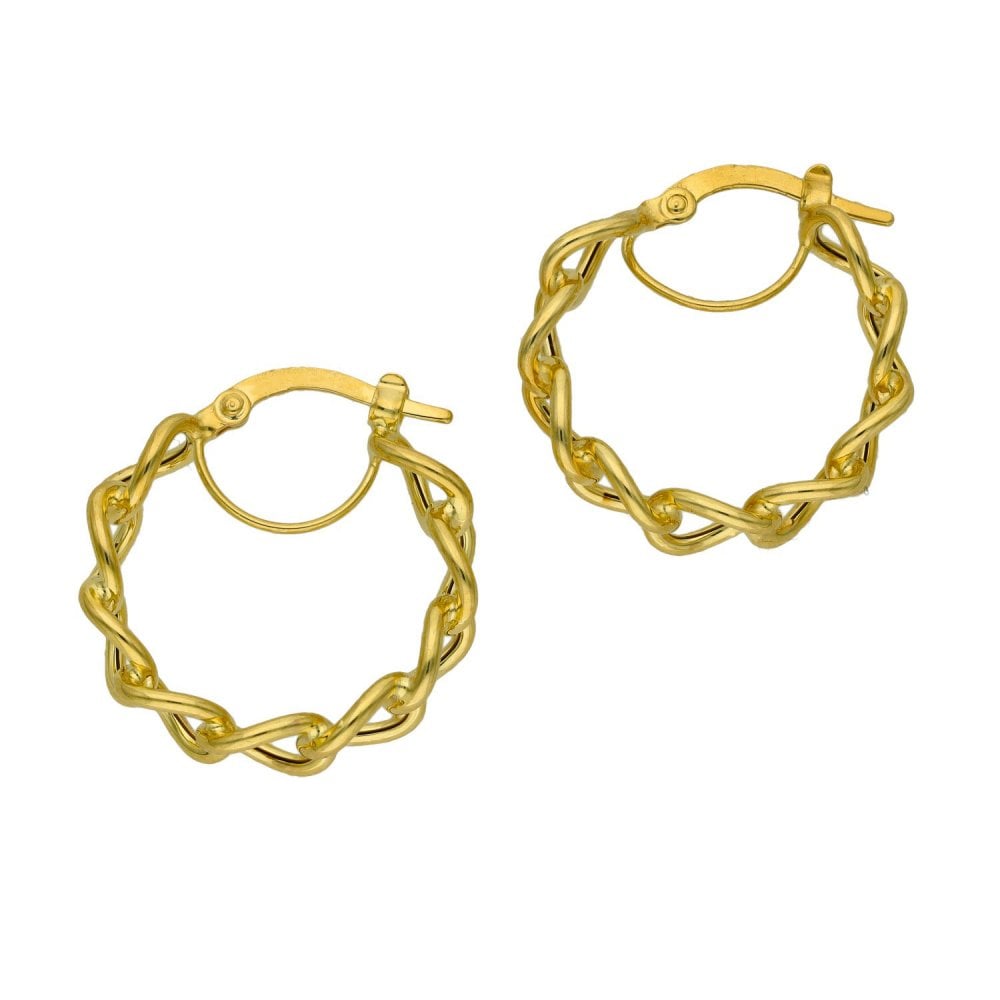 Ladies 9ct Yellow Gold Open-Curb Hoop Earrings - 22x22mm - 1.9g