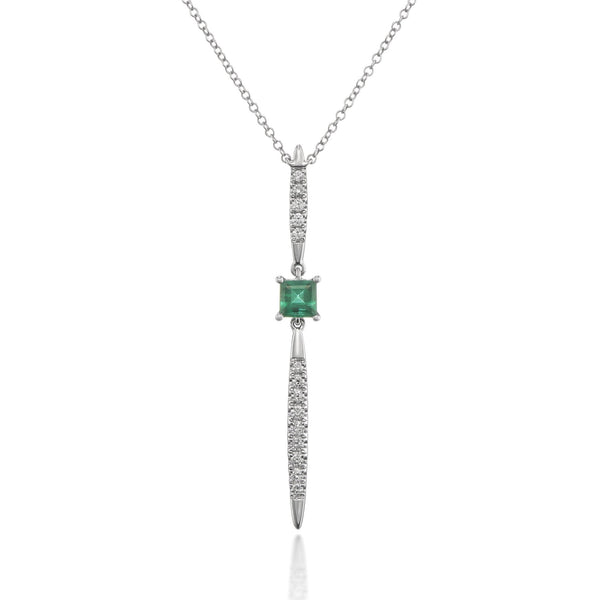 9ct White Gold Emerald & Diamond Pendant & Necklace -18" -0.17ct