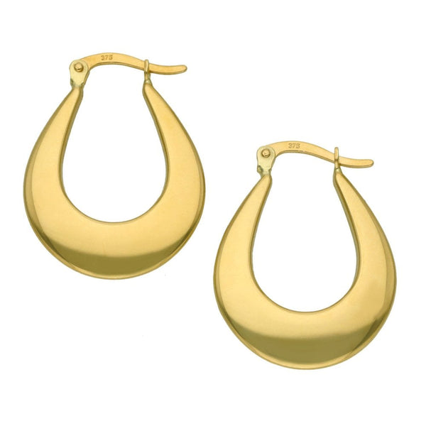 Ladies 9ct Yellow Gold Creole Hoop Earrings - 1.9g