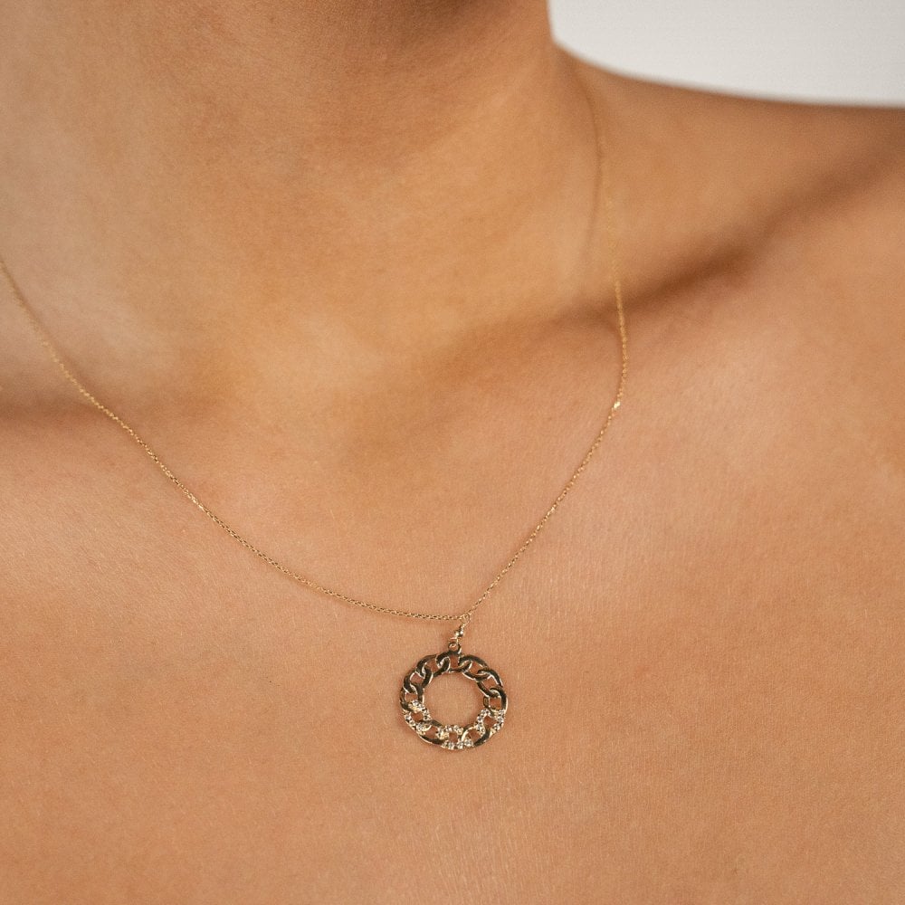 9ct Yellow Gold CZ Synthetic Open Curb Pendant & Necklace - 18"