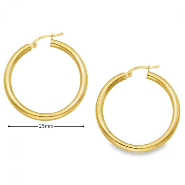 9ct Yellow Gold Large Hoop Earrings - 25 x 25mm - 2.0g