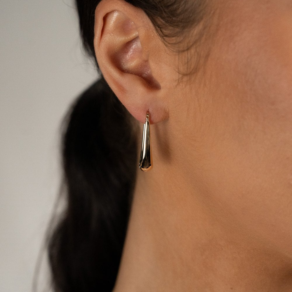 9ct Yellow Gold Oval Hoop Earrings - 11x28mm - 1.8g