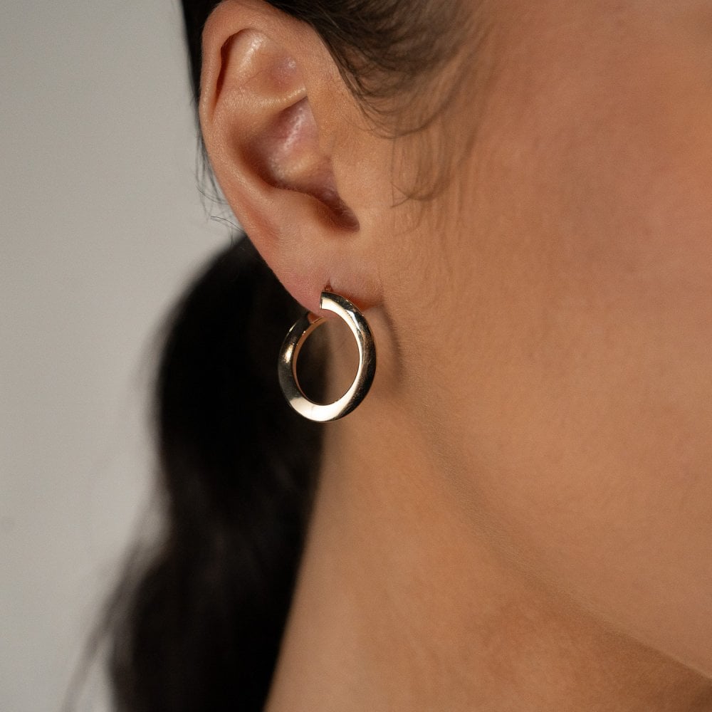 9ct Yellow Gold Oval Twist Hoop Earrings - 23x20mm - 1.8g