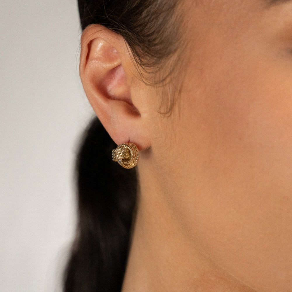 Ladies 9ct Yellow Gold Rope Knot Stud Earrings - 1.8g