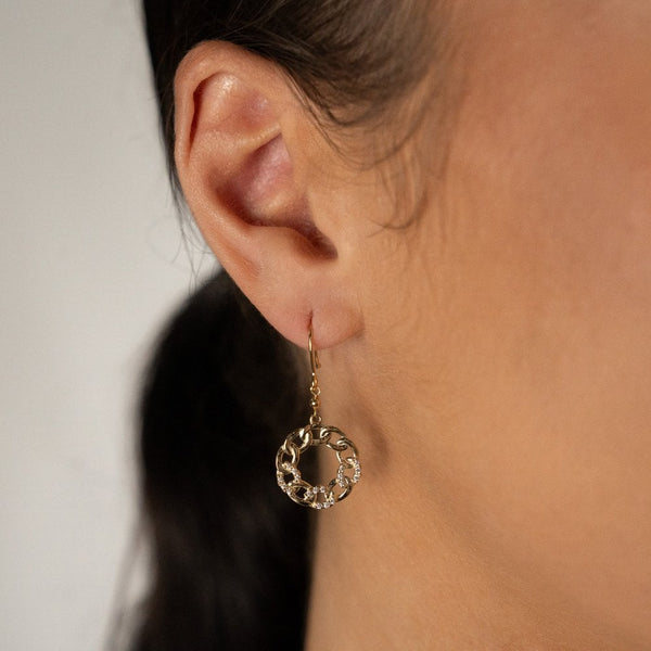 9ct Yellow Gold Cubic Zirconia Curb Wheel Drop Earrings - 1.9g